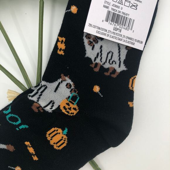Sock It To Me Glow In The Dark Black Dog Ghost Costume Halloween Kids Crew Socks - Picture 7 of 9